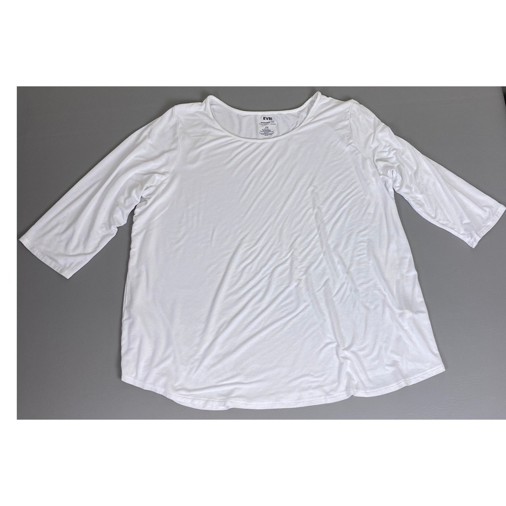 EVRI Modern Tee Top Plus Size 2X White 3/4 Sleeve Scoop Neck Stretch Rayon *Flaw